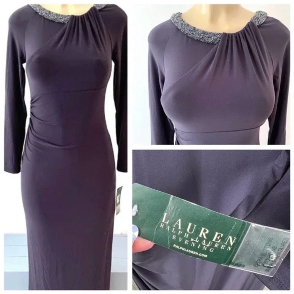 NWT RALPH LAUREN Long Slit Beaded Sequins Gown